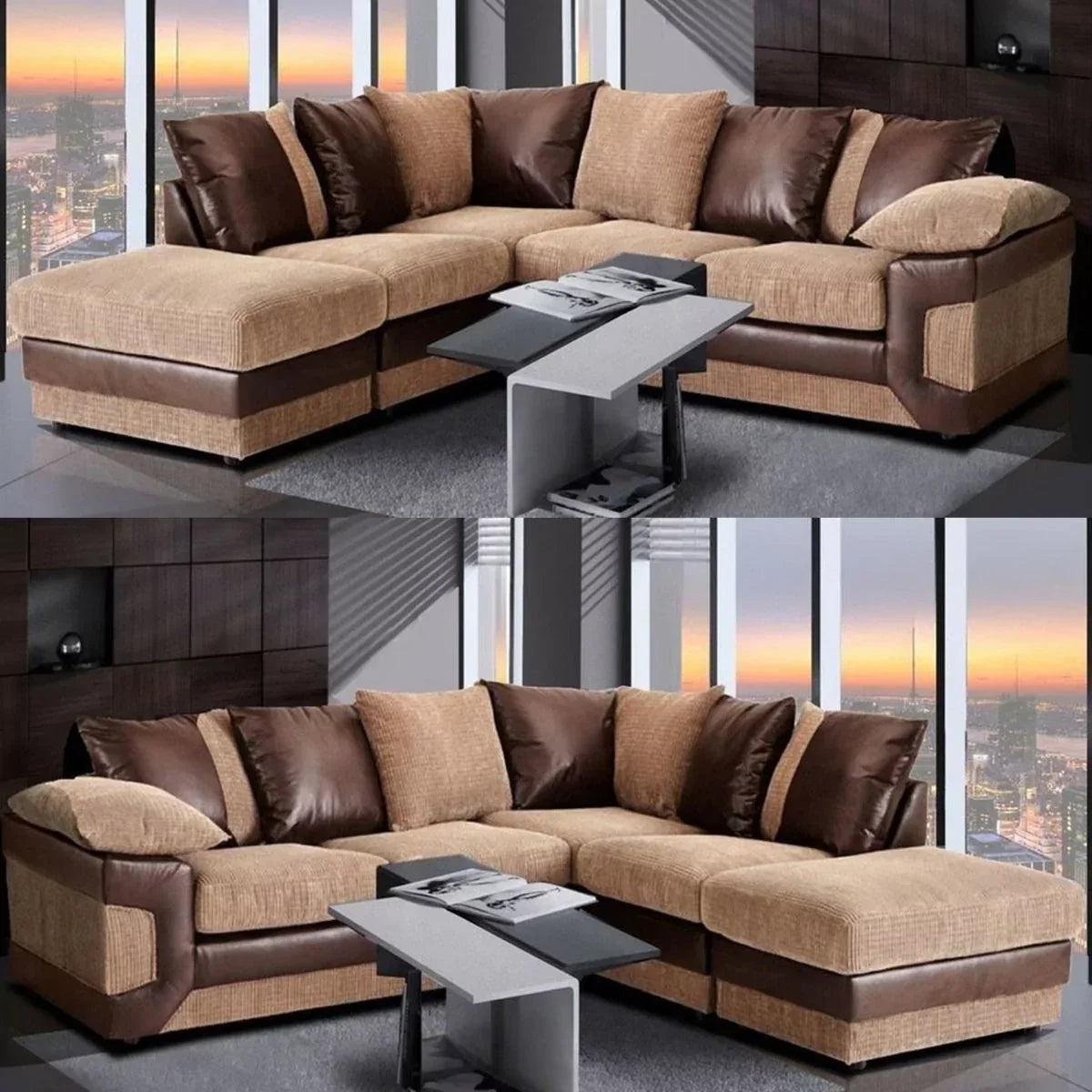 Swansea II Jumbo Cord Brown and Beige Corner Sofa - Right and Left Arm