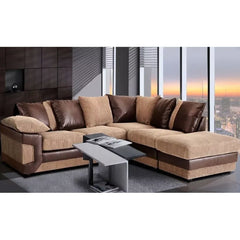 Swansea II Jumbo Cord Brown and Beige Corner Sofa - Right and Left Arm