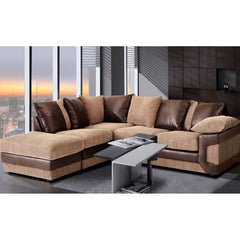 Swansea II Jumbo Cord Brown and Beige Corner Sofa - Right and Left Arm