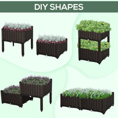 Outsunny Set of 2 26L Garden Raised Bed Elevated Patio Flower Plant Planter Box PP Vegetables Planting Container, Brown