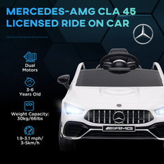 سيارة مرسيدس AMG CLA 45 كهربائية مرخصة من AIYAPLAY للأطفال بقوة 12 فولت مع جهاز تحكم عن بعد وأضواء تعليق وبوق موسيقى - بيضاء