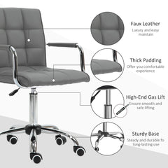 Vinsetto PU Leather Home Office Desk Chair, Computer Chair with Mid Back, Arm, Swivel Wheels, Adjustable Height, Grey