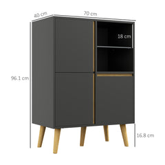 HOMCOM Storage Cabinet Sideboard with Tempered Glass Adjustable Shelves and Solid Wood Legs