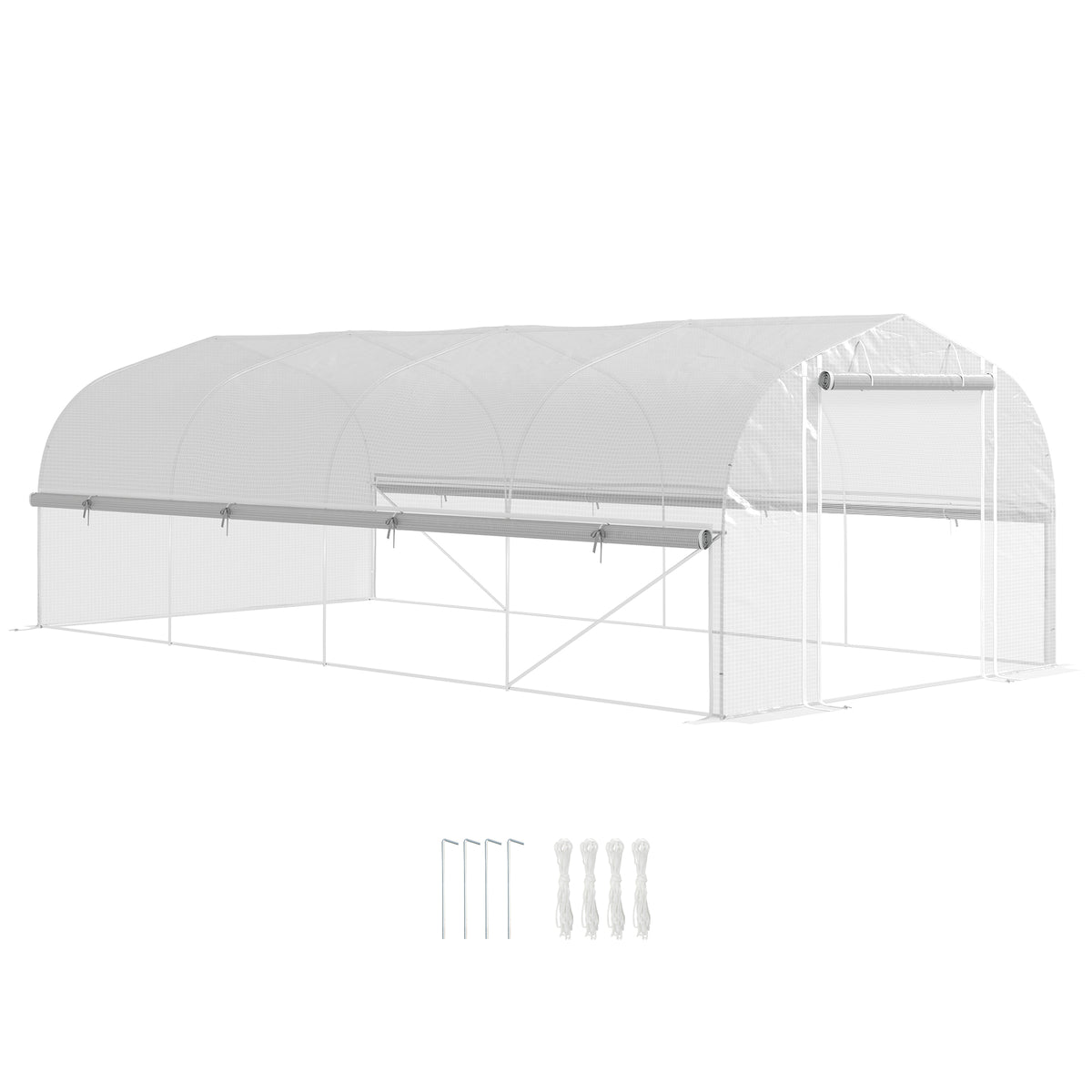 Outsunny 6 x 3 x 2m Walk-in Polytunnel Greenhouse, Zipped Roll Up Sidewalls, Mesh Door, 8 Mesh Windows, Tunnel Warm House Tent with PE Cover, Complimentary Plant Labels and Gloves, White