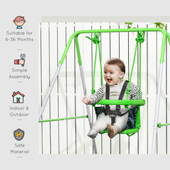 Outsunny Kids Swing, Steel Nursery Swing, with Seatbelt, High Support Back, Front Guard, for Ages 6-36 Months - Green