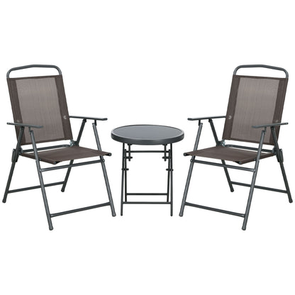 Outsunny Three-Piece Garden Seat Set, with Glass-Top Table - Brown