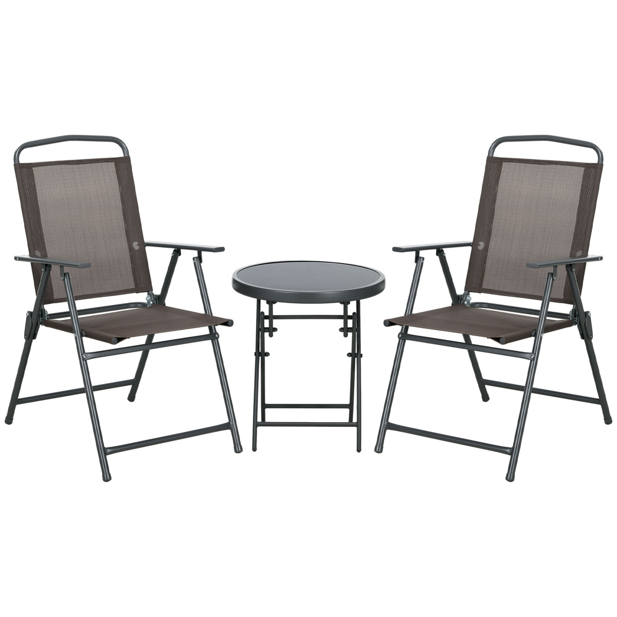 Outsunny Three-Piece Garden Seat Set, with Glass-Top Table - Brown