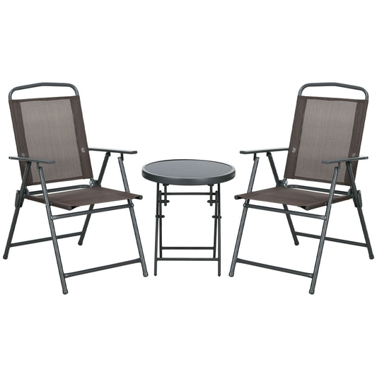 Outsunny Three-Piece Garden Seat Set, with Glass-Top Table - Brown