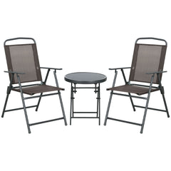 Outsunny Three-Piece Garden Seat Set, with Glass-Top Table - Brown