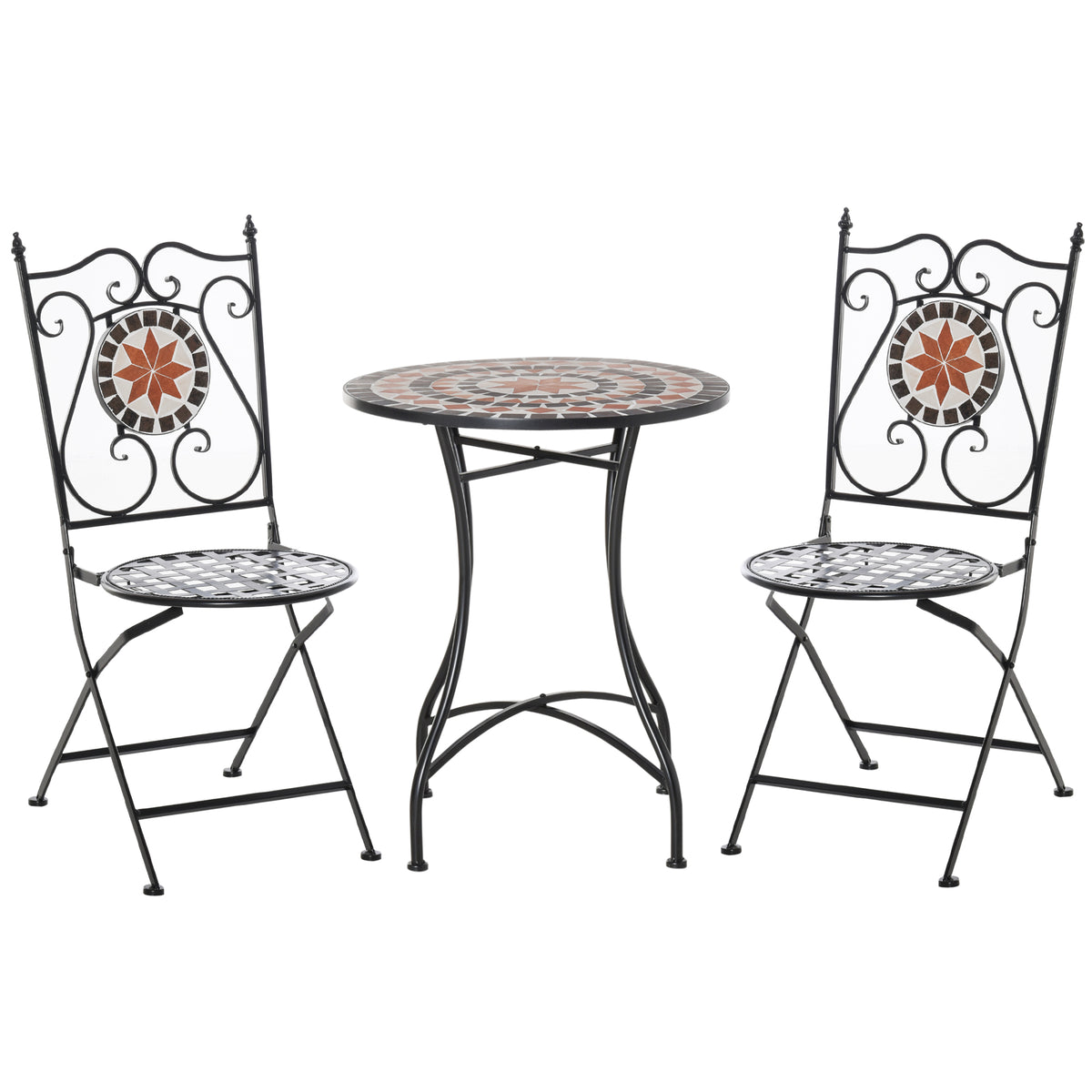 Outsunny Three-Piece Mosaic Bistro Table Set - Multicoloured