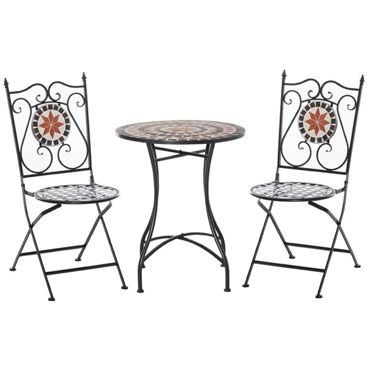 Outsunny Three-Piece Mosaic Bistro Table Set - Multicoloured