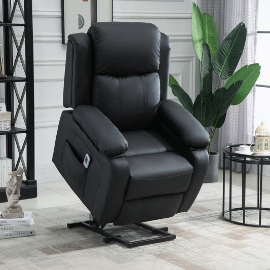 HOMCOM Power Lift Recliner Chair for Elderly, Electric Reclining Chair with with Massage, Heat, Remote Control and Side Pocket, Overstuffed Recliner Armchair, Black