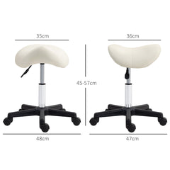 HOMCOM Saddle Stool, PU Leather Adjustable Rolling Salon Chair with Steel Frame for Massage, Spa, Beauty and Tattoo, White