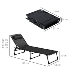 Outsunny Set of Two Folding Sun Loungers, with Four-Position Backs - Black