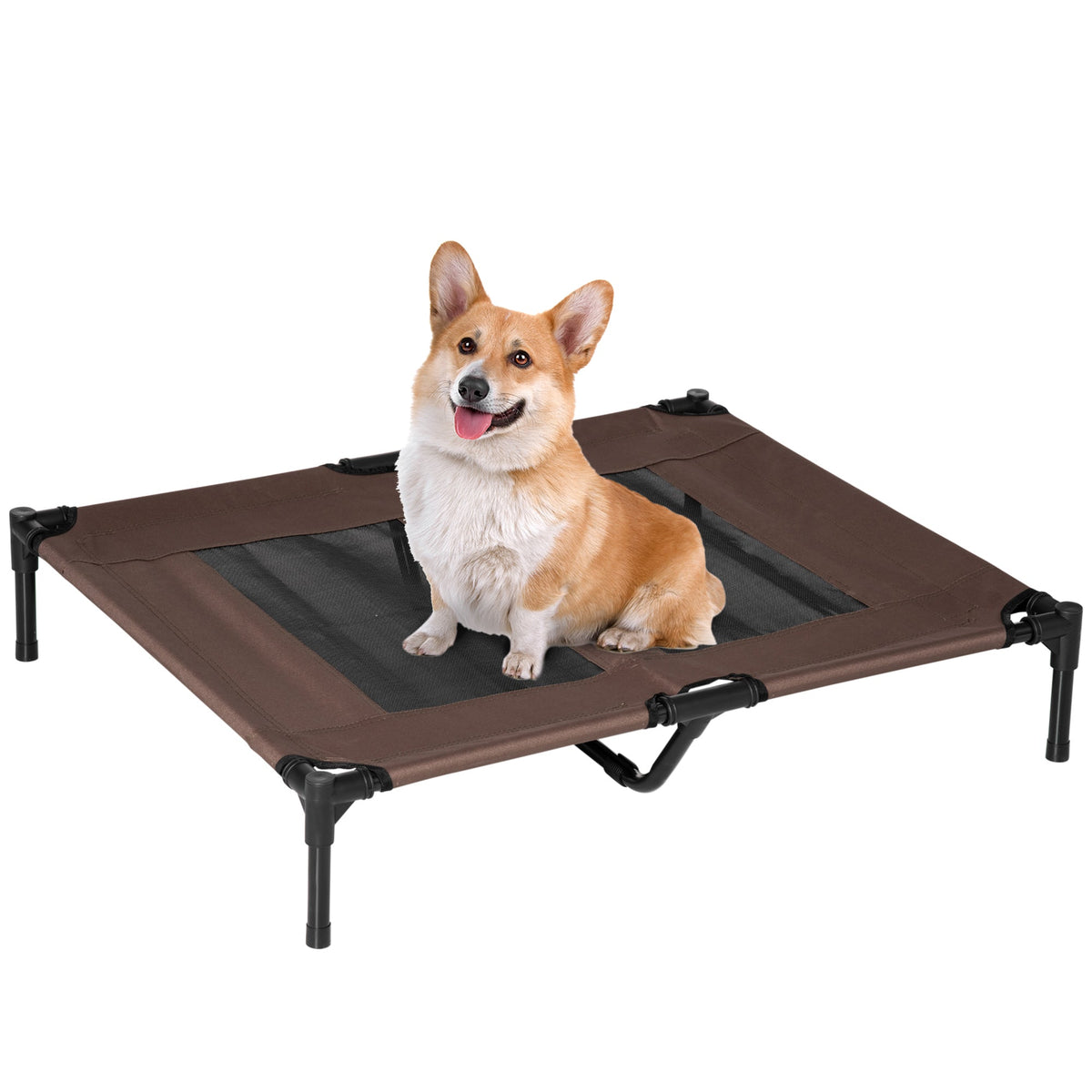 PawHut Large Raised Dog Bed Cat Elevated Lifted Cooling Portable Camping Basket Outdoor Indoor Mesh Pet Cot Metal Frame Brown