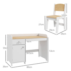 ZONEKIZ Kids Desk and Chair Set for 3-6 Years with Storage Drawer, Study Table and Chair for Children - White