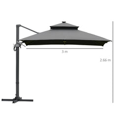 Outsunny 3 x 3(m) Aluminum Sun Square Canopy Top w/ Adjustable Pole Angle Dark Grey