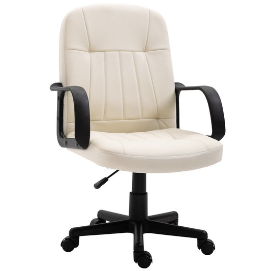 HOMCOM Swivel Executive Office Chair Home Mid Back PU Leather Computer Desk Chair for Adults with Arm, Wheels, Cream