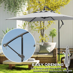 Outsunny 3(m) Cantilever Overhanging Parasol, with Cross Base - Light Grey