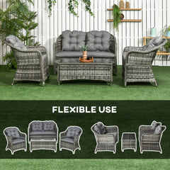 Outsunny Four-Piece Rattan Sofa Set, with Glass-Top Table - Mixed Grey