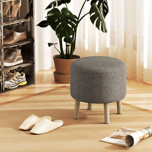 HOMCOM Round Linen-Look Storage Ottoman - Light Grey