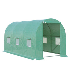 Outsunny 4 x 2 x 2 m Polytunnel Greenhouse with Roll-up Door and 6 Mesh Windows, Walk-in Garden Tunnel Warm House Tent with UV-resistant PE Cover and Galvanised Steel Frame, Green