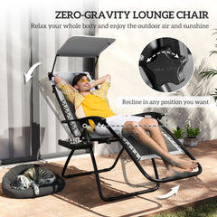 Outsunny Zero Gravity Lounger Chair Set of 2, Folding Reclining Patio Chair with Shade Cover, Padded Seat, Cup Holder, Soft Cushion and Headrest for Poolside, Camping, Light Grey