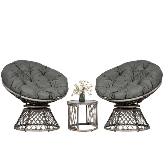 Outsunny Three-Piece Rattan Garden Moon Chair Set - Grey