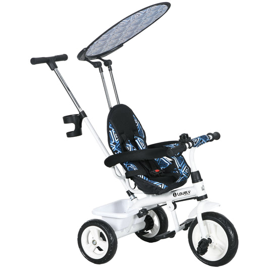 HOMCOM 6 in 1 Tricycle for Kids with 5-point harness straps, Removable Canopy, Blue