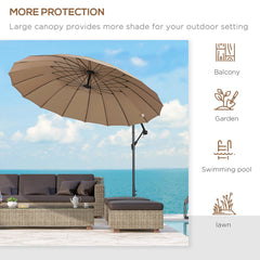 Outsunny 3(m) Cantilever Umbrella 18 Ribs & Vents Adjustable Angle for Patio Khaki