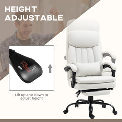 Vinsetto Office Chair, Ergonomic Desk Chair with 6-Point Vibration Massage and Lumbar Heating, Computer Chair with Lumbar Support Pillow, 155√Ç¬∞ Reclining Back and Footrest, Cream White