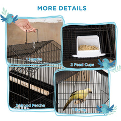 PawHut Metal Bird Cage with Plastic Swing Perch Food Container Tray Handle for Finch Canary Budgie 43.5 x 33 x 63 cm, Black