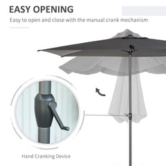 Outsunny 3 x 2m Garden Parasol Umbrella, Outdoor Market Table Umbrella with Aluminium Pole & Crank, Rectangular Tilting Parasol Sun Shade Canopy, Grey