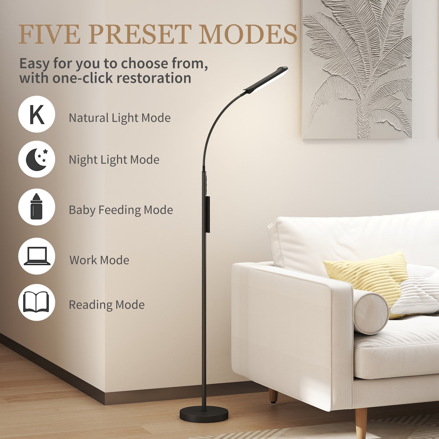 HOMCOM LED Floor Lamp, Standing Lamp with Remote & Touch Control, Stepless Dimmable Colours Temperature & Brightness, 360√Ç¬∞ Adjustable Gooseneck, 1 Hour Timer, Memory Function for Living Room, Black