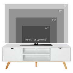 HOMCOM TV Stand Cabinet for TVs up to 65", Media Unit w/Wood Legs Storage Shelves Entertainment Center Modern Living Room Home Furniture White