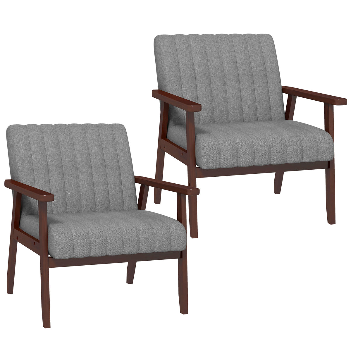 HOMCOM Mid Century Accent Chairs Set of 2, with Wooden Legs - Grey