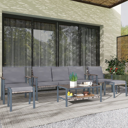 Outsunny Six-Piece Rattan Garden Sofa Set - Grey