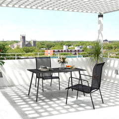 Outsunny Rectangle Garden Table with Slat Top, Steel Frame, Outdoor Table for 6 Person, 150 x 80 x 74 cm, Black