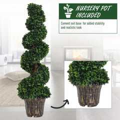 Outsunny Set of 2 Artificial Boxwood Spiral Topiary Trees Potted Decorative Plant Outdoor and Indoor D√É¬©cor 120cm