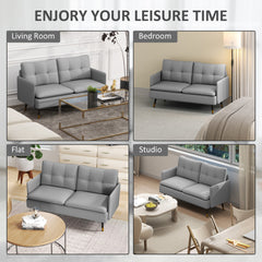 HOMCOM Modern Two Seater Sofa, Button Tufted Loveseat with Cushions and Steel Legs for Living Room, Guest Room, Grey