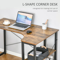 HOMCOM L Shaped Desk, Corner Computer Desk with Bookshelf for Home Office, Study Room, Workstation, 120 x 73.2 x 75cm, Rustic Brown