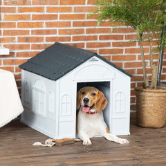 PawHut Plastic Weather-Resistant Dog House, for Indoors and Outdoors, Medium Dogs - Grey