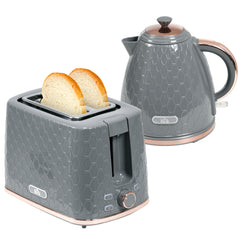 HOMCOM 1.7L 3000W Fast Boil Kettle & 2 Slice Toaster Set, Kettle and Toaster Set with Auto Shut Off, Browning Controls, Grey