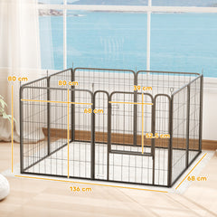 PawHut 8 Panels Heavy Duty Dog Playpen with Door Indoor Outdoor, for Medium Dogs, 80cm High