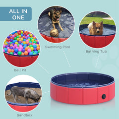 PawHut Foldable Dog Paddling Pool Pet Cat Swimming Pool Indoor/Outdoor Collapsible Summer Bathing Tub Shower Tub Puppy Washer (â80 √É‚Äî 20H cm, Red)