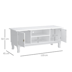 HOMCOM TV Stand for TV up to 55", 2 Doors TV Cabinet with Open Storage Shelves and Cable Management, TV Table Unit for Living Room Bedroom Entertainment Room, 120L x 45W x 50.5H, White