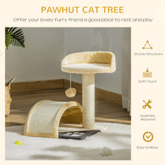 PawHut Cat Tree Scratching Scratcher Post Kitten Activity Centre Climber Hanging Ball Beige