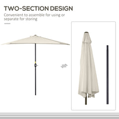 Outsunny 3(m) Half Parasol, Semi Round Umbrella with Metal Frame, Crank Handle for Balcony, Garden, Cream White