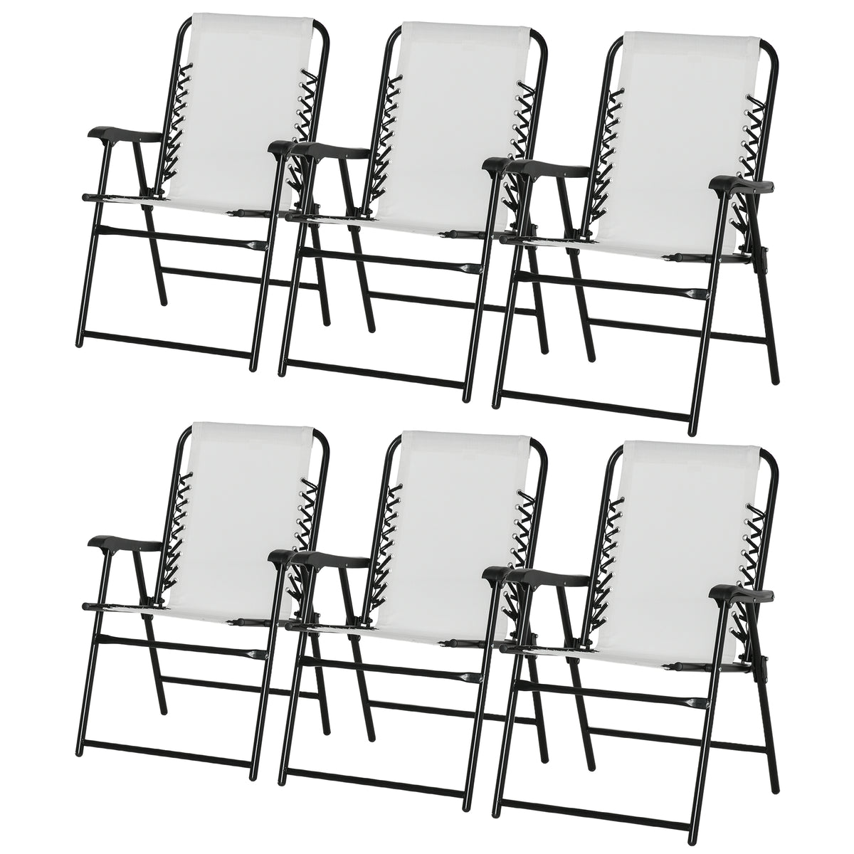 Outsunny Set of 6 Patio Folding Chair Set, Garden Portable Outdoor Chairs with Armrest and Breathable Mesh Fabric Seat and Backrest, for Camping, Beach, Deck, Lawn, Cream White