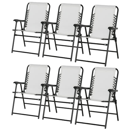 Outsunny Set of 6 Patio Folding Chair Set, Garden Portable Outdoor Chairs with Armrest and Breathable Mesh Fabric Seat and Backrest, for Camping, Beach, Deck, Lawn, Cream White